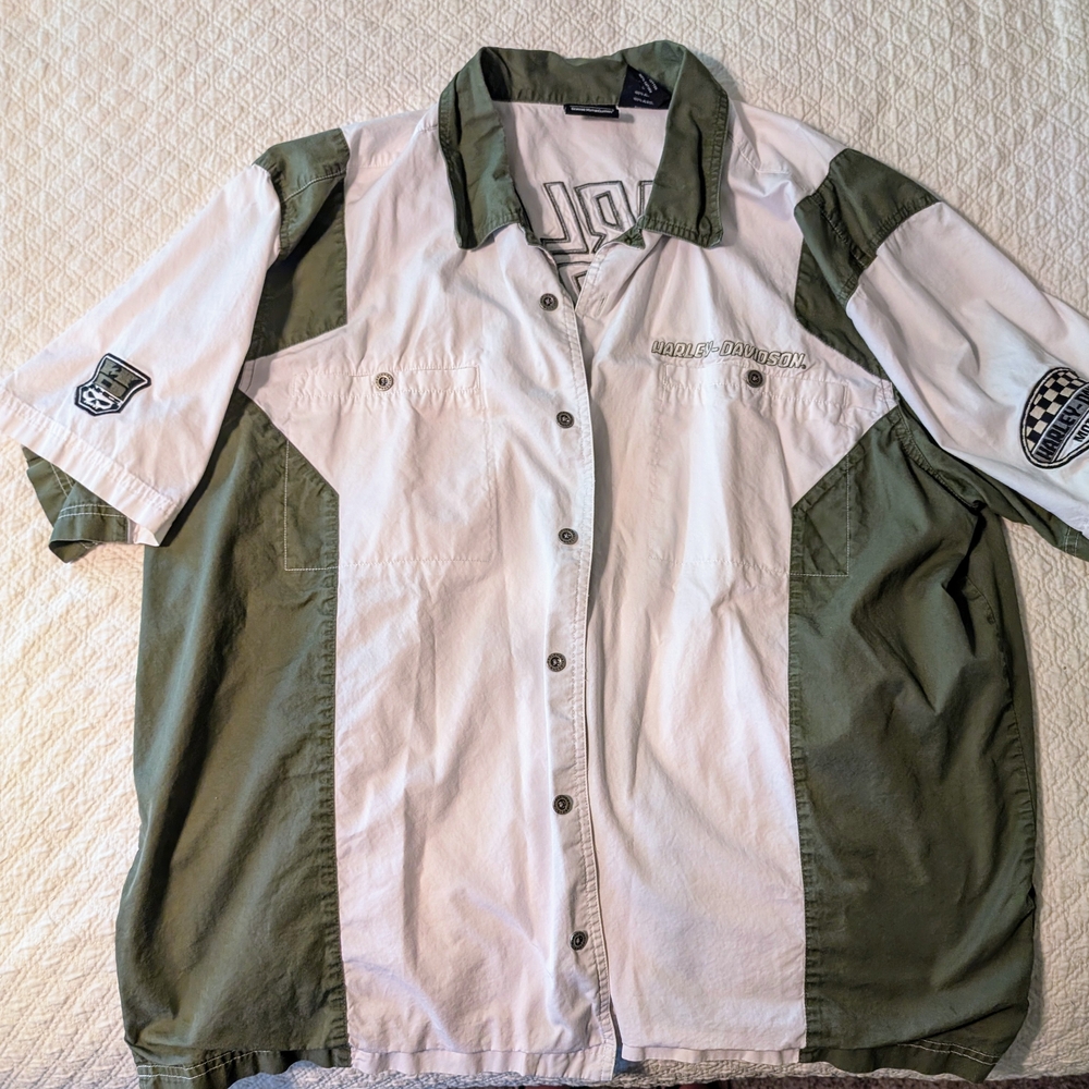 Harley-Davidson Olive and White Casual Shirt